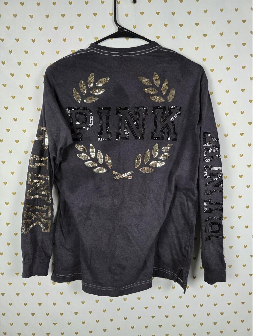 Victorias Secret PINK Bling Long sleeve Tye Dye Campus Tee Shirt Crest Logo XS